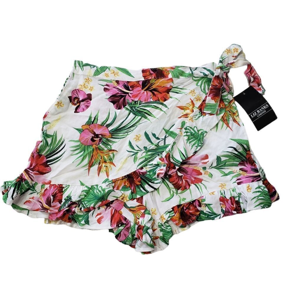 NWT Liz Banks Faux Wrap Floral Ruffle Hem Skort SMALL